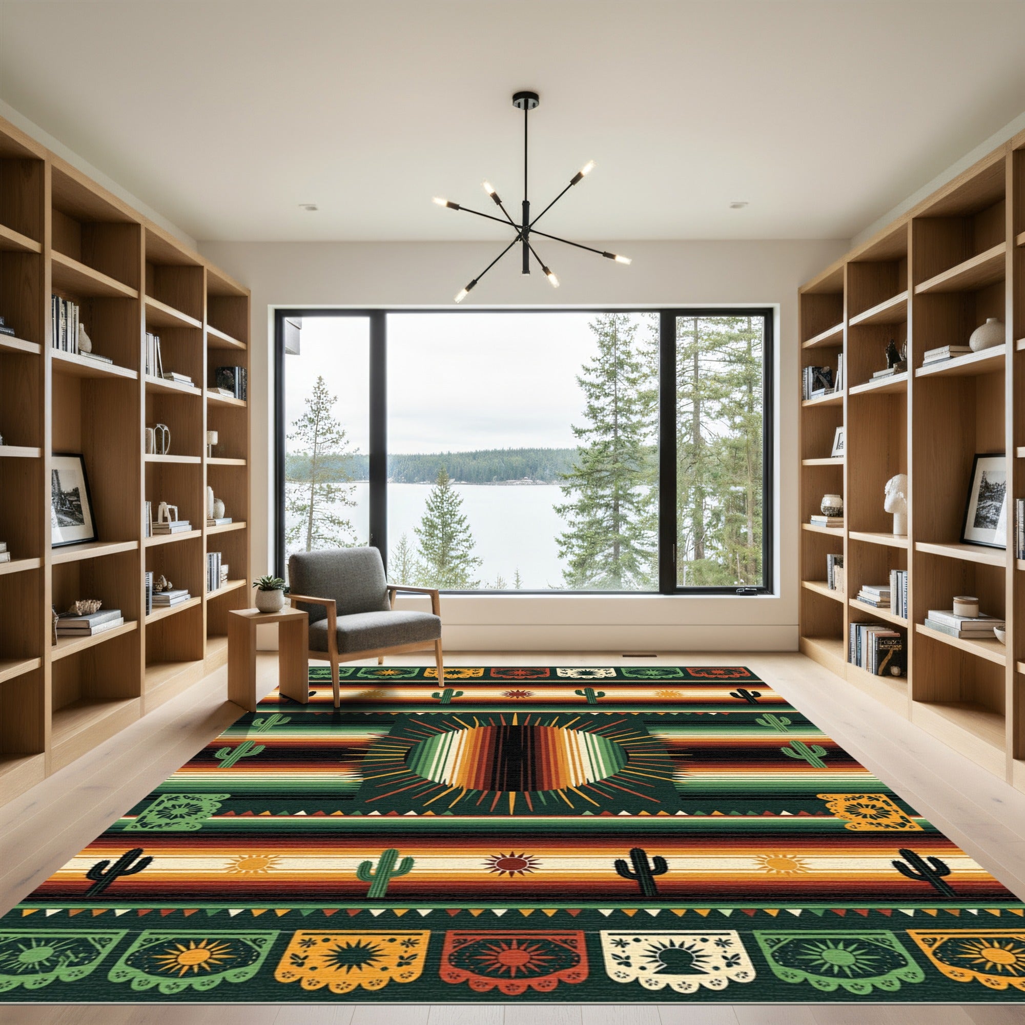 Southwestern Sun Cactus Papel Picado Striped Rug