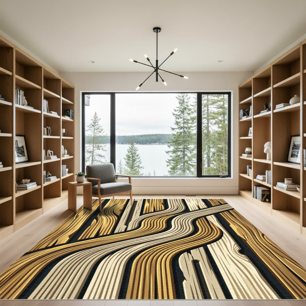 Golden Wood Grain Wave Rug