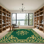 Emerald Gold Ornate Flourish Frame Rug