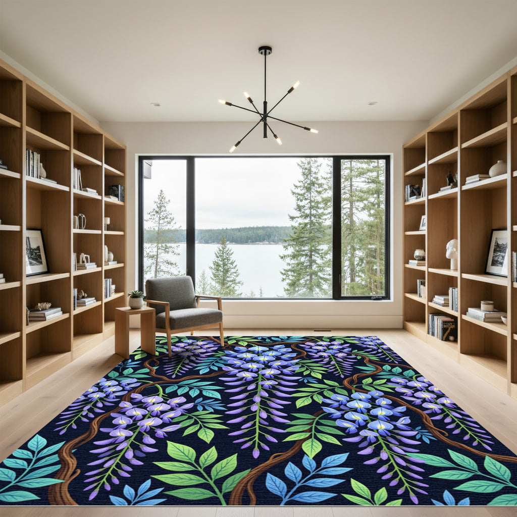 Ethereal Violet Wisteria Floral Trellis Rug