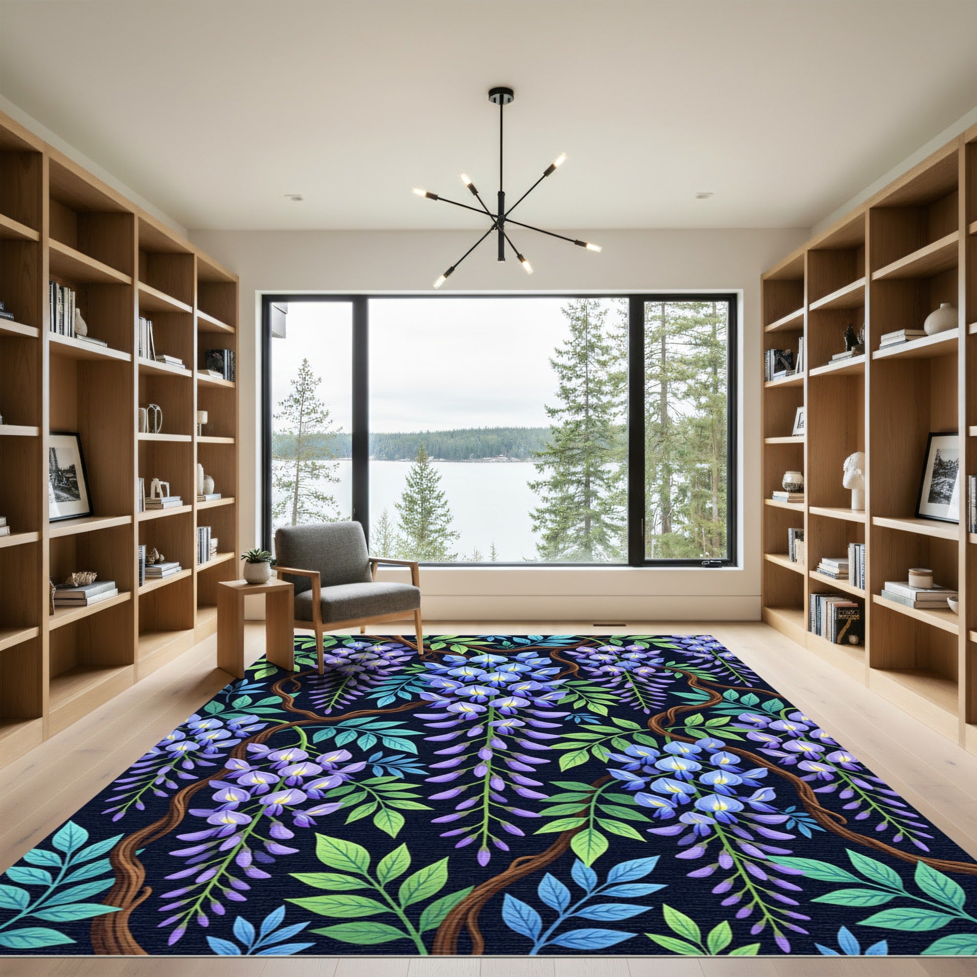 Ethereal Violet Wisteria Floral Trellis Rug
