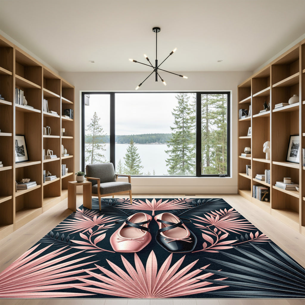Blush and Ebony Tropical Palm Ballet Flat Rug