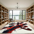 Bold Red and Black Abstract Brushstroke Rug