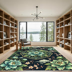 Elegant Teal Peony Bamboo Medallion Rug
