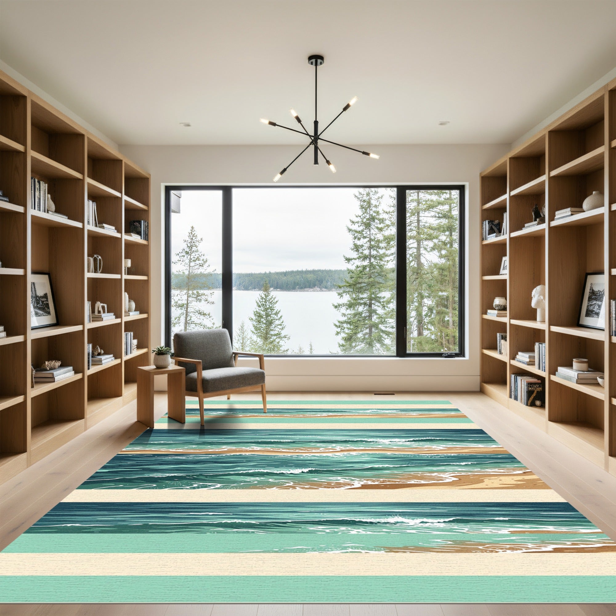 Turquoise Teal Ocean Wave Sand Bars Rug