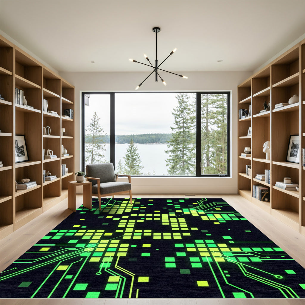 Electric Green Neon Matrix Grid Rug