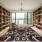 Dark Burgundy Heart Floral Damask Rug