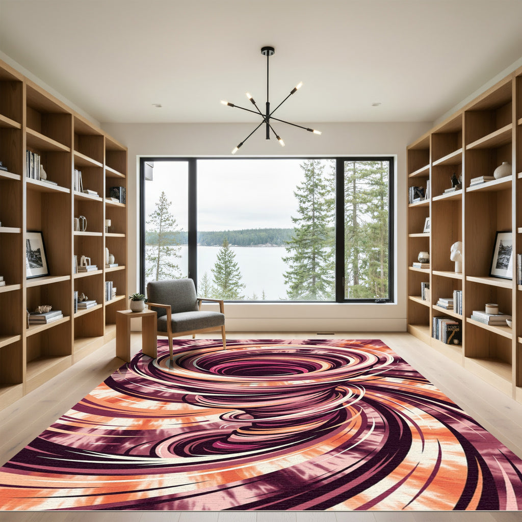 Crimson Swirl Tie Dye Vortex Rug