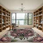 Blush Chrysanthemum Botanical Floral Wreath Rug