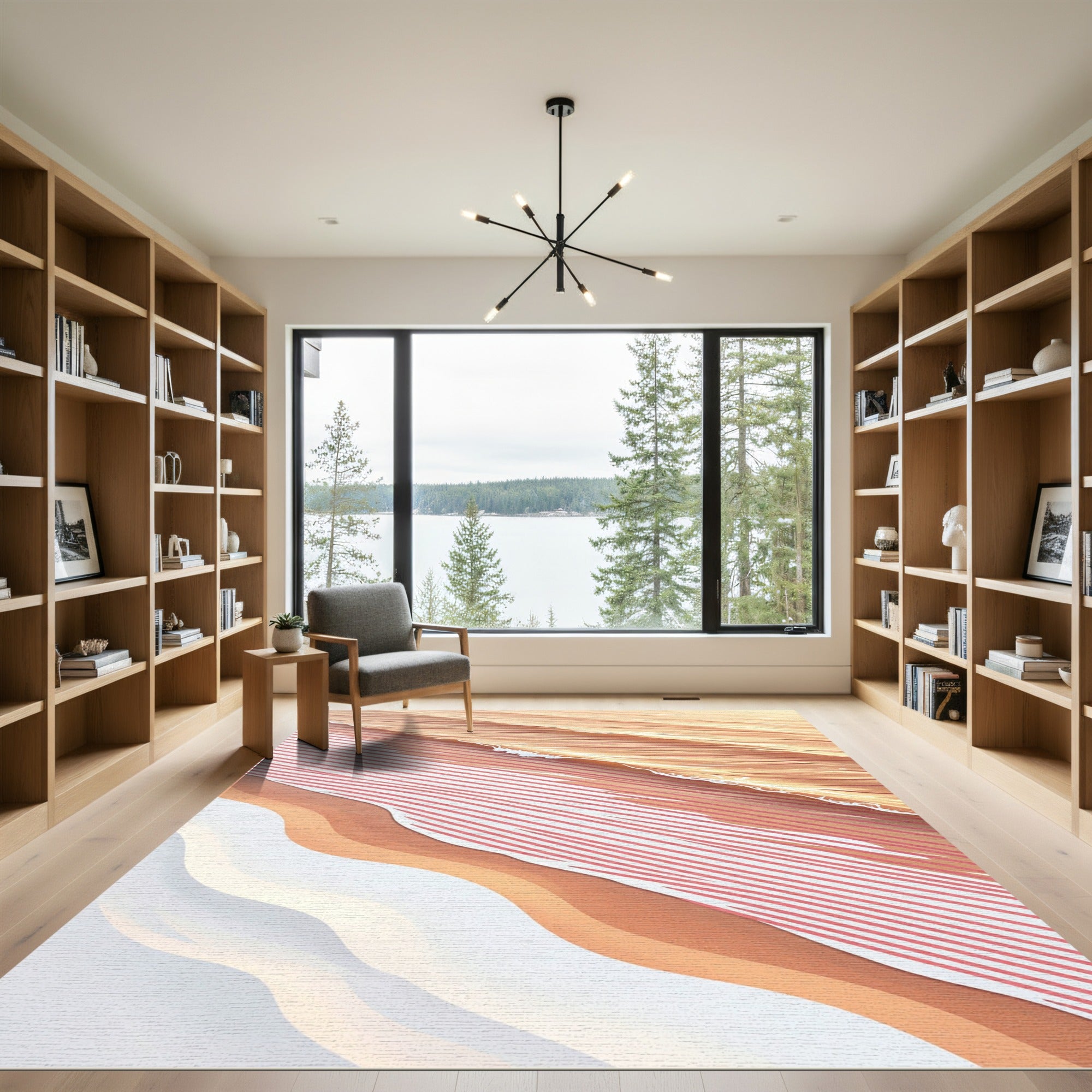 Golden Wave and Soft Pink Stripe Rug