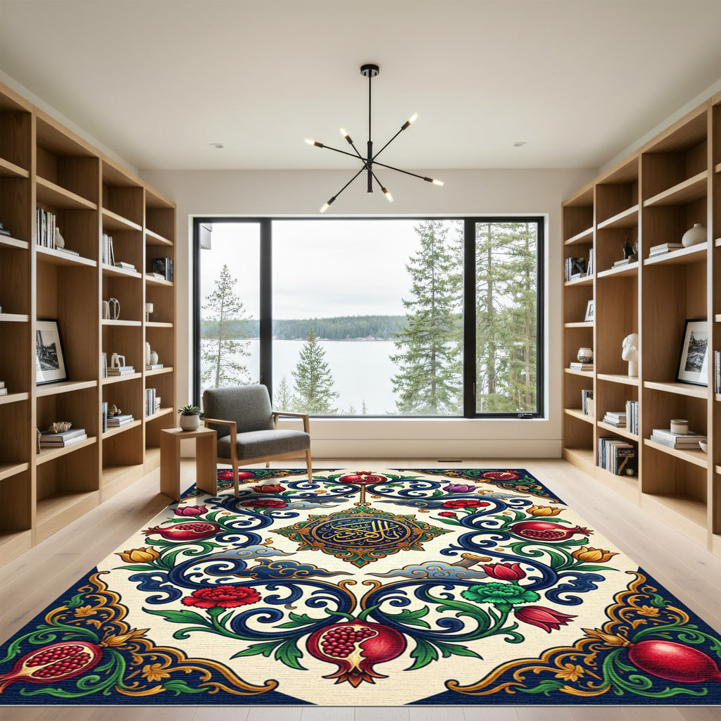 Ornate Pomegranate Floral Scrollwork Rug