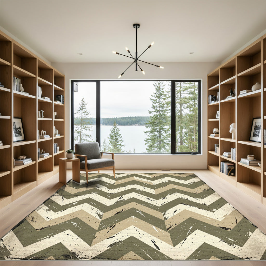 Distressed Earth Tone Chevron Rug