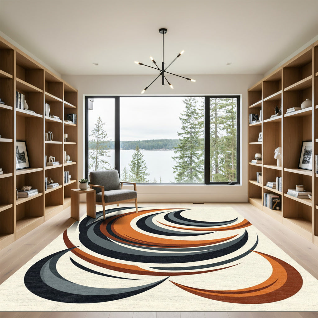 Mid-Century Modern Abstract Curved Arc Rug