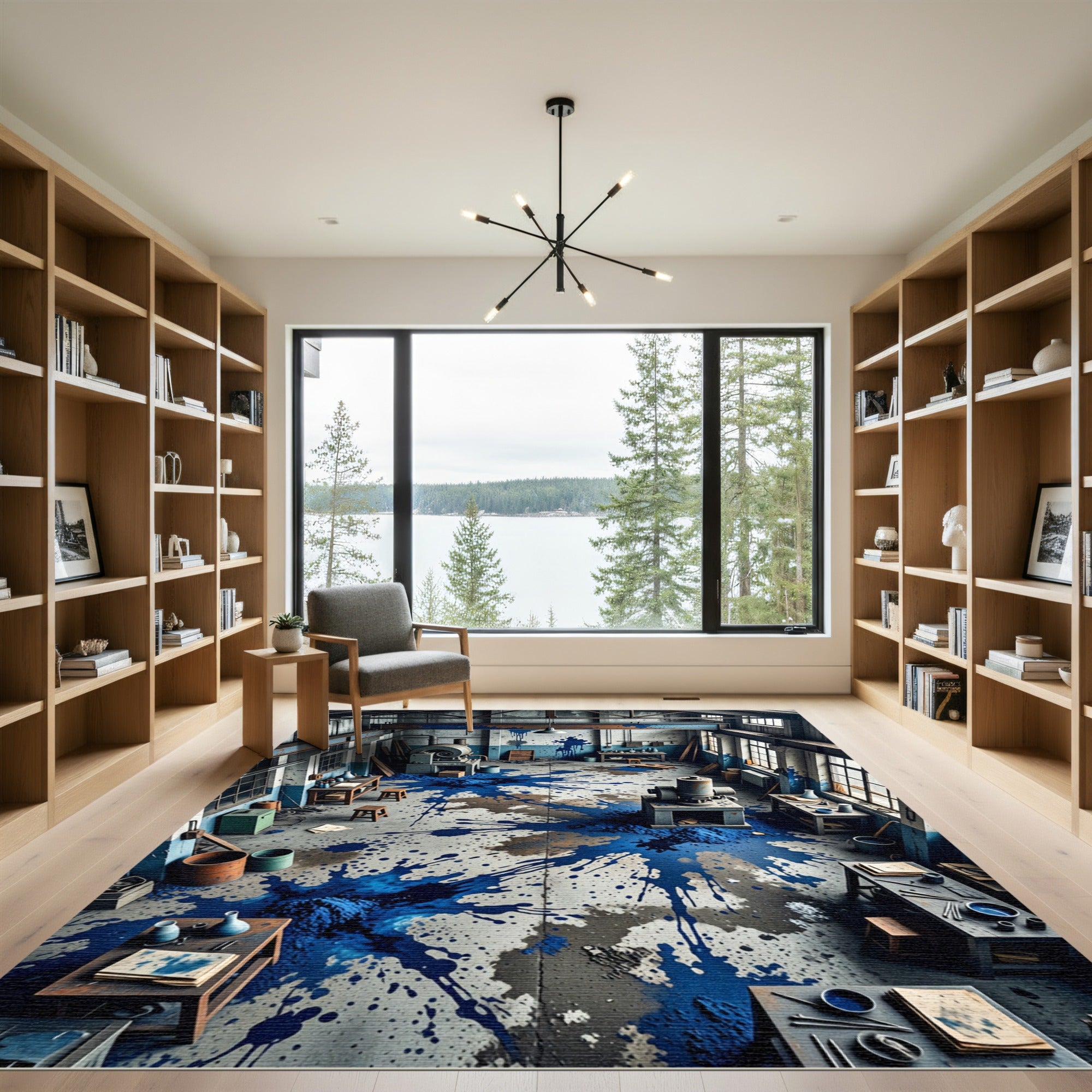 Industrial Blue Splatter Abstract Rug
