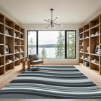 Minimalist Charcoal and Silver Wave Rug