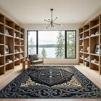 Ornate Iron Scrollwork Floral Medallion Rug