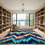 Bold Geometric Chevron Teal Coral Rug