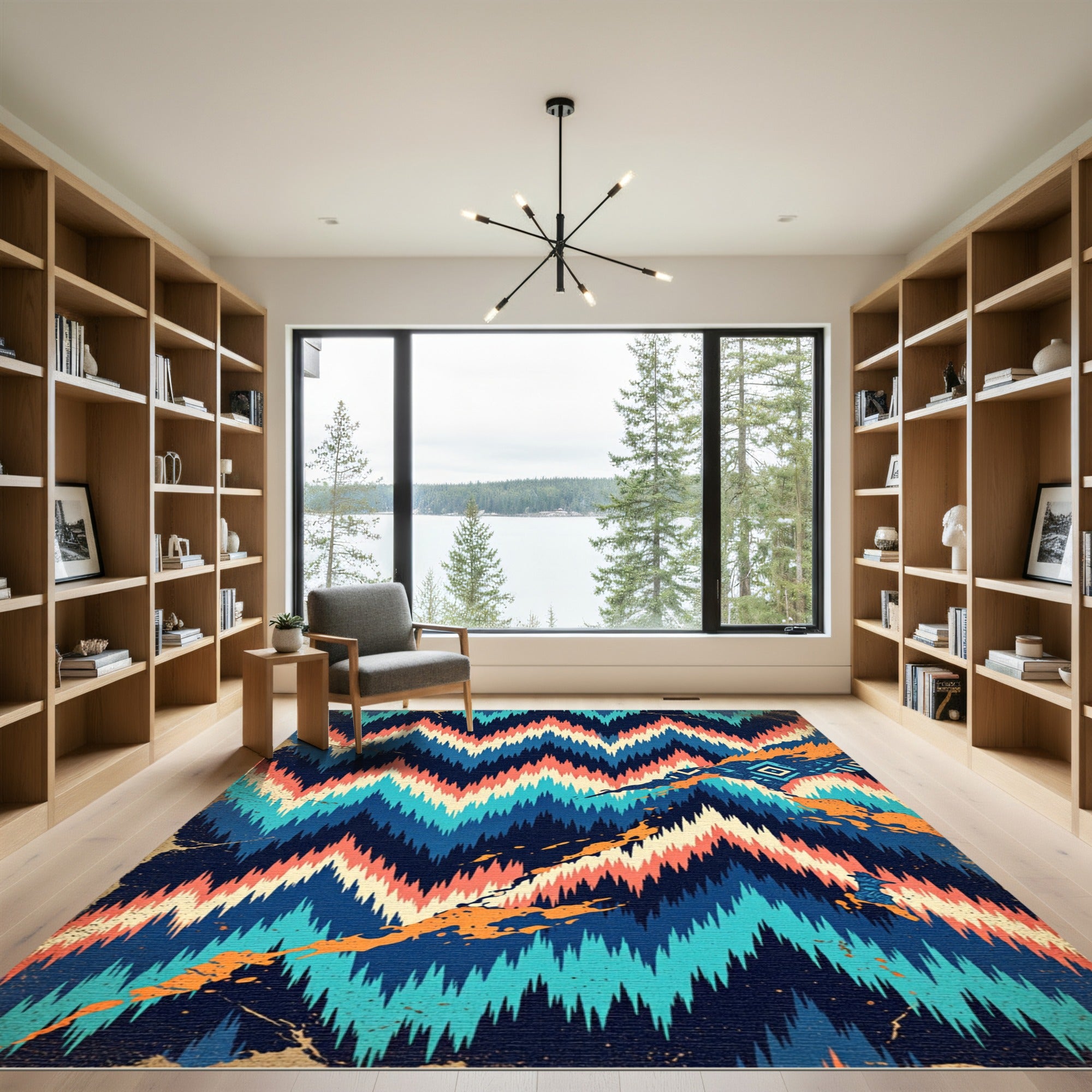 Bold Geometric Chevron Teal Coral Rug