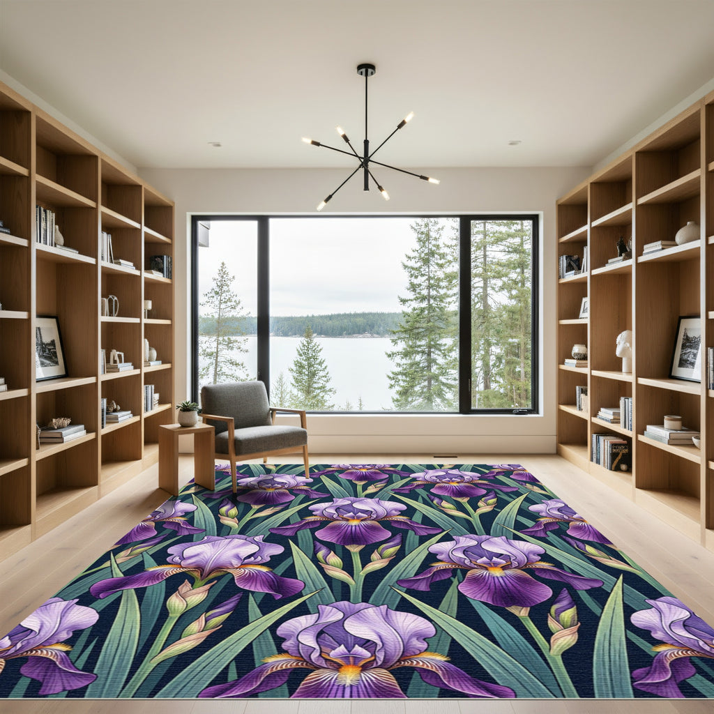 Elegant Purple Iris Botanical Bouquet Rug