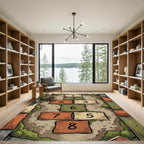 Playful Earthy Tone Hopscotch Numbered Grid Rug