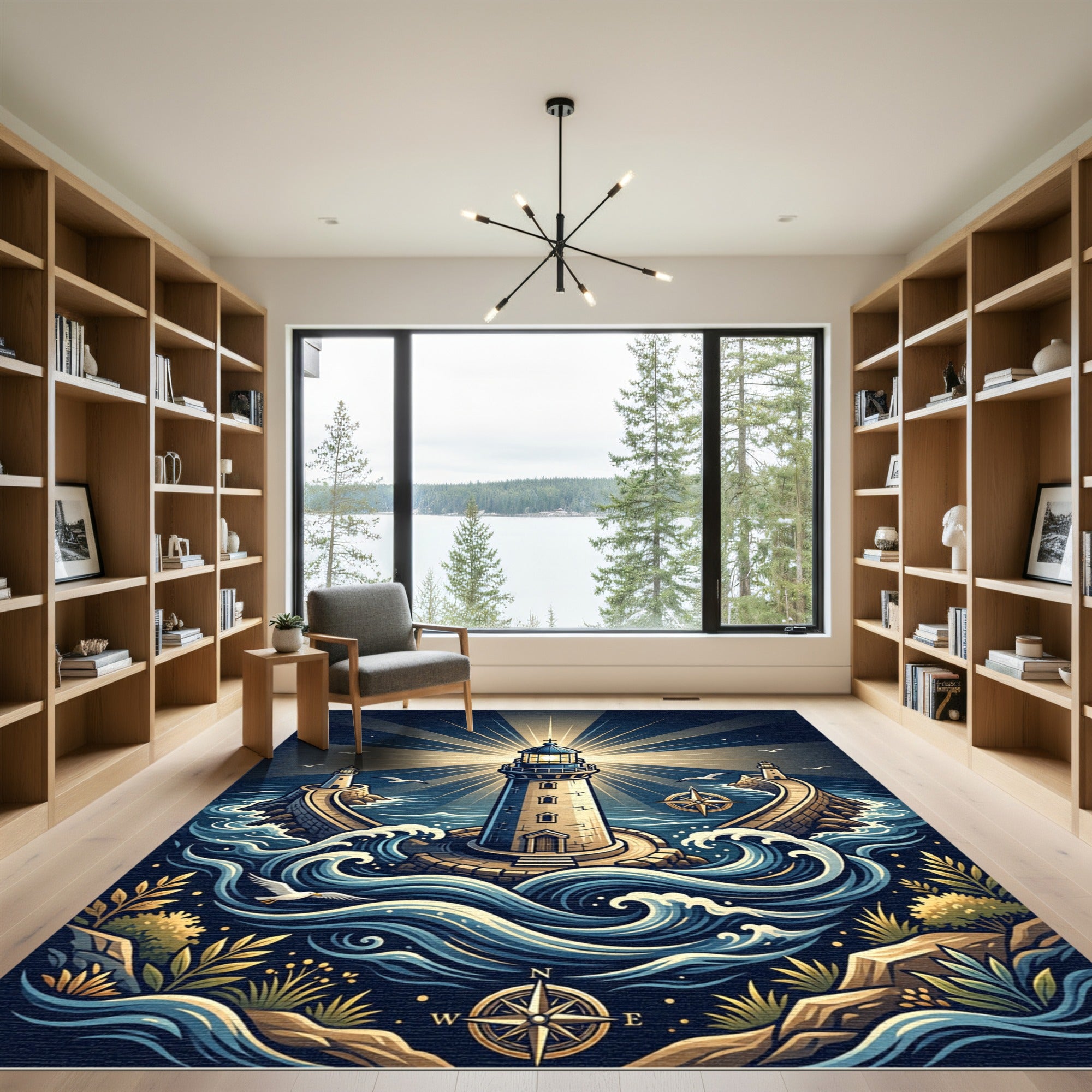 Coastal Lighthouse Navy Nautical Ocean Art Rug