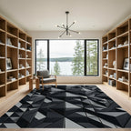 Modern Dark Gray Geometric Facets Rug