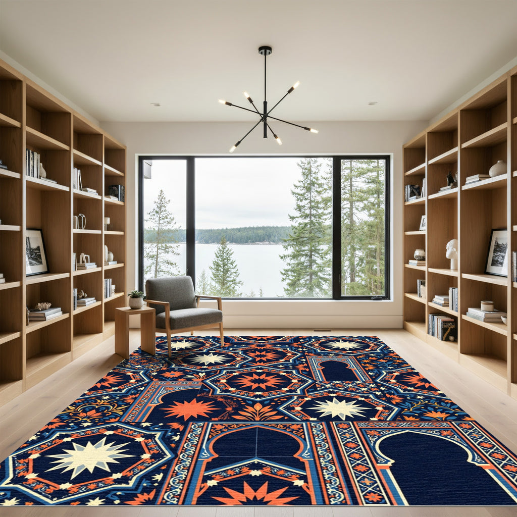 Midnight Geometric Star And Arch Mosaic Rug