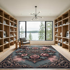 Pink Roses Baroque Scroll Medallion Rug
