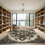 Vintage Neutral Floral Baroque Medallion Rug