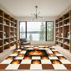 Abstract Flame Chessboard Ochre Cream Area Rug