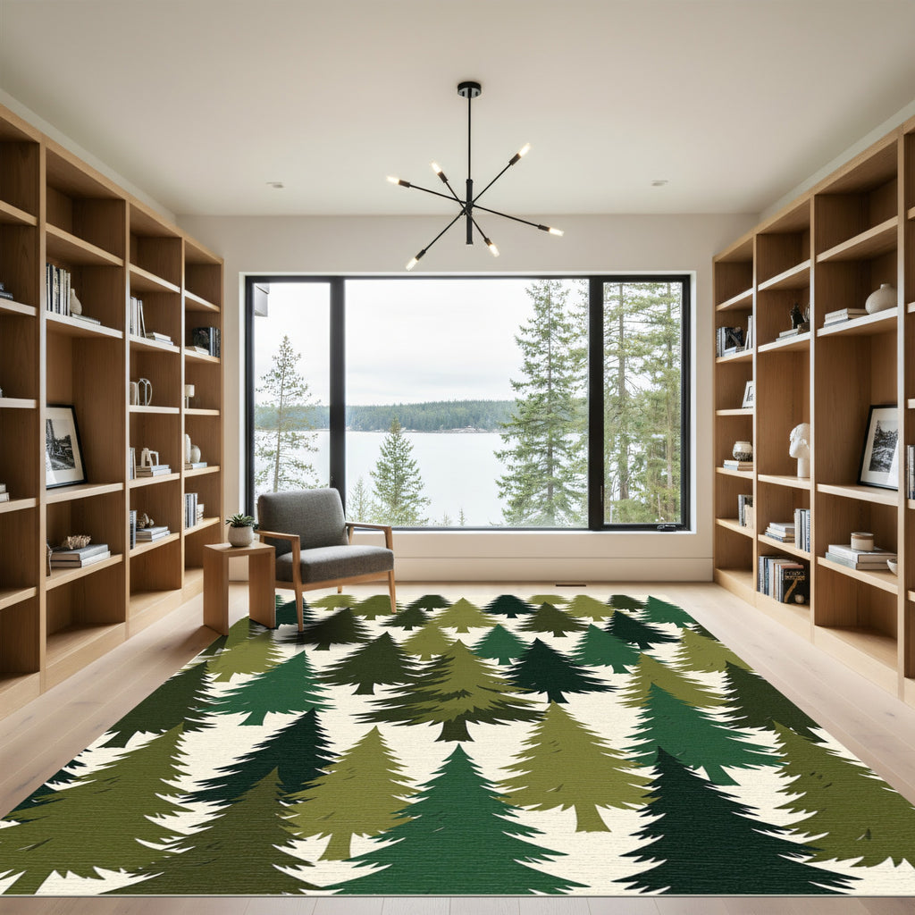 Forest Evergreen Woodland Silhouette Art Rug