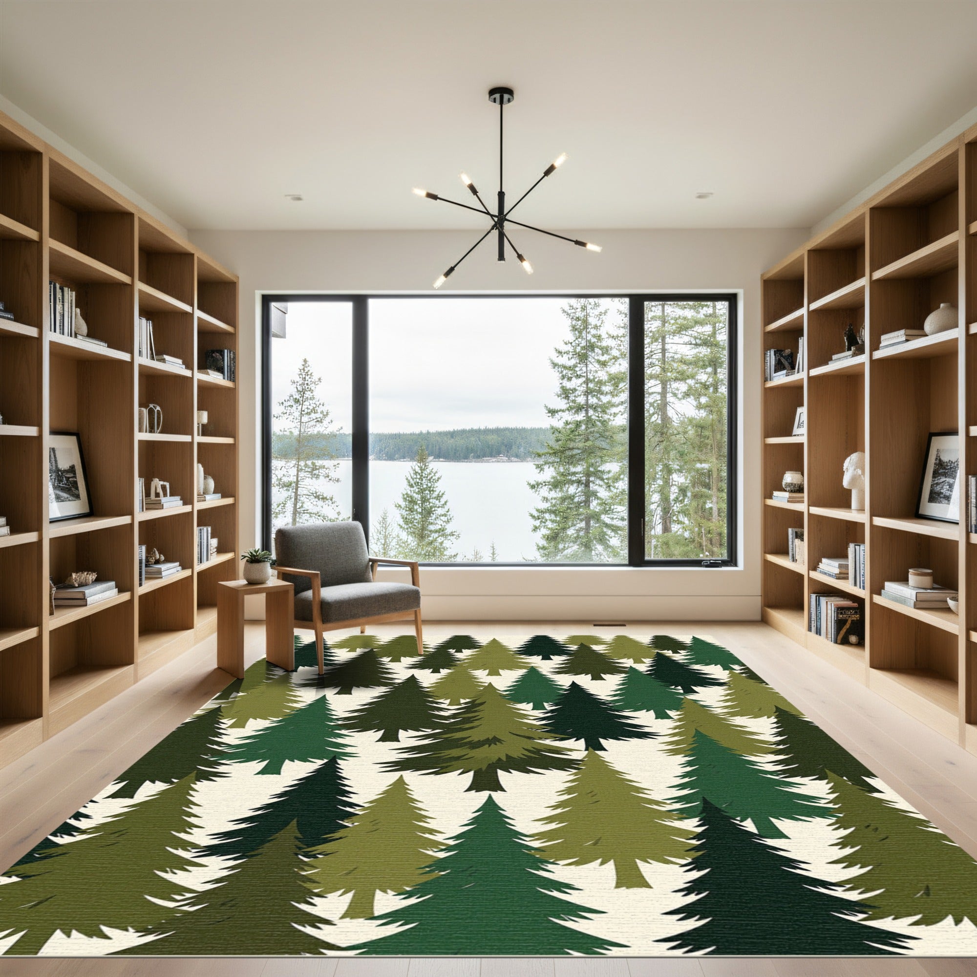 Forest Evergreen Woodland Silhouette Art Rug