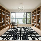 Bold Black Ring Grid Composition Rug