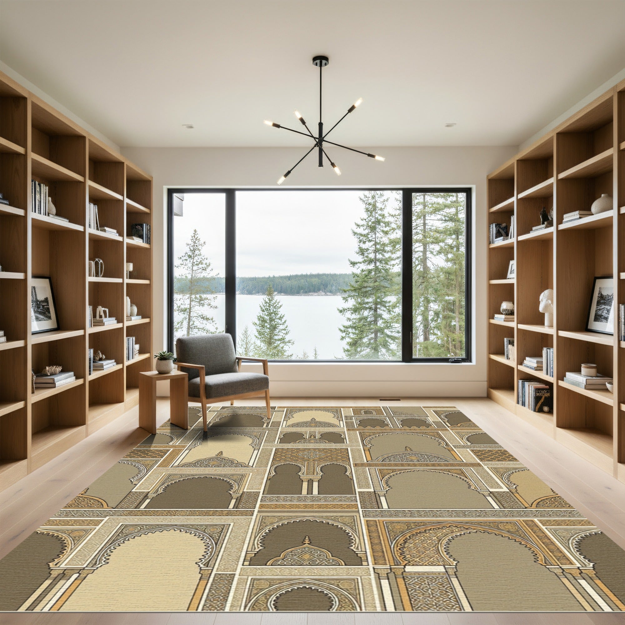 Brown And Gold Geometric Arch Arrangement Rug