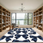 Elegant Navy Ribbon Bow Illustration Rug