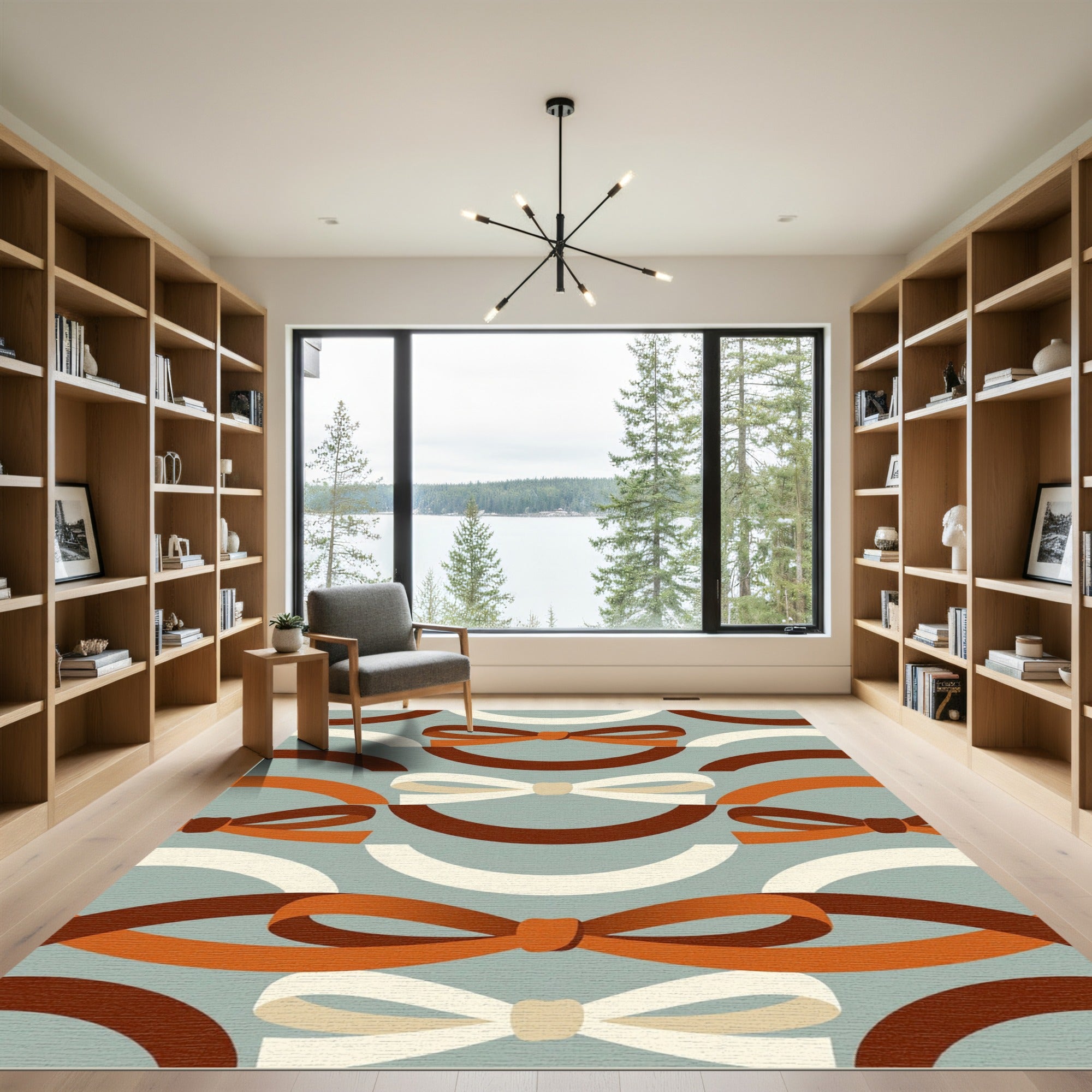 Mid Century Modern Brown Bow Arc Rug