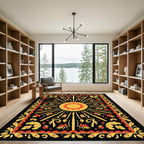 Radiant Sun Crimson Floral Border Rug