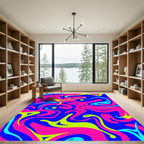 Vibrant Pink Blue Swirls And Shapes Rug