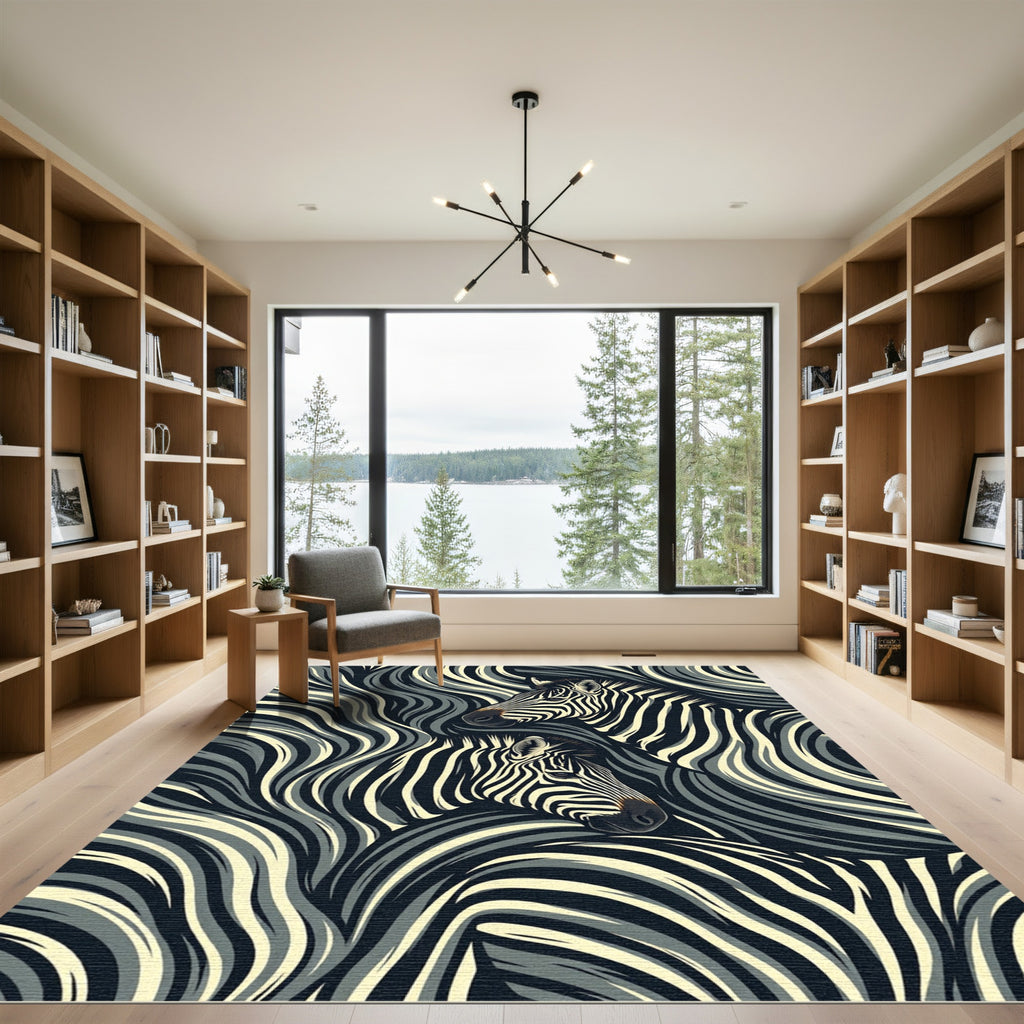 Monochrome Zebra Wild Swirls Rug