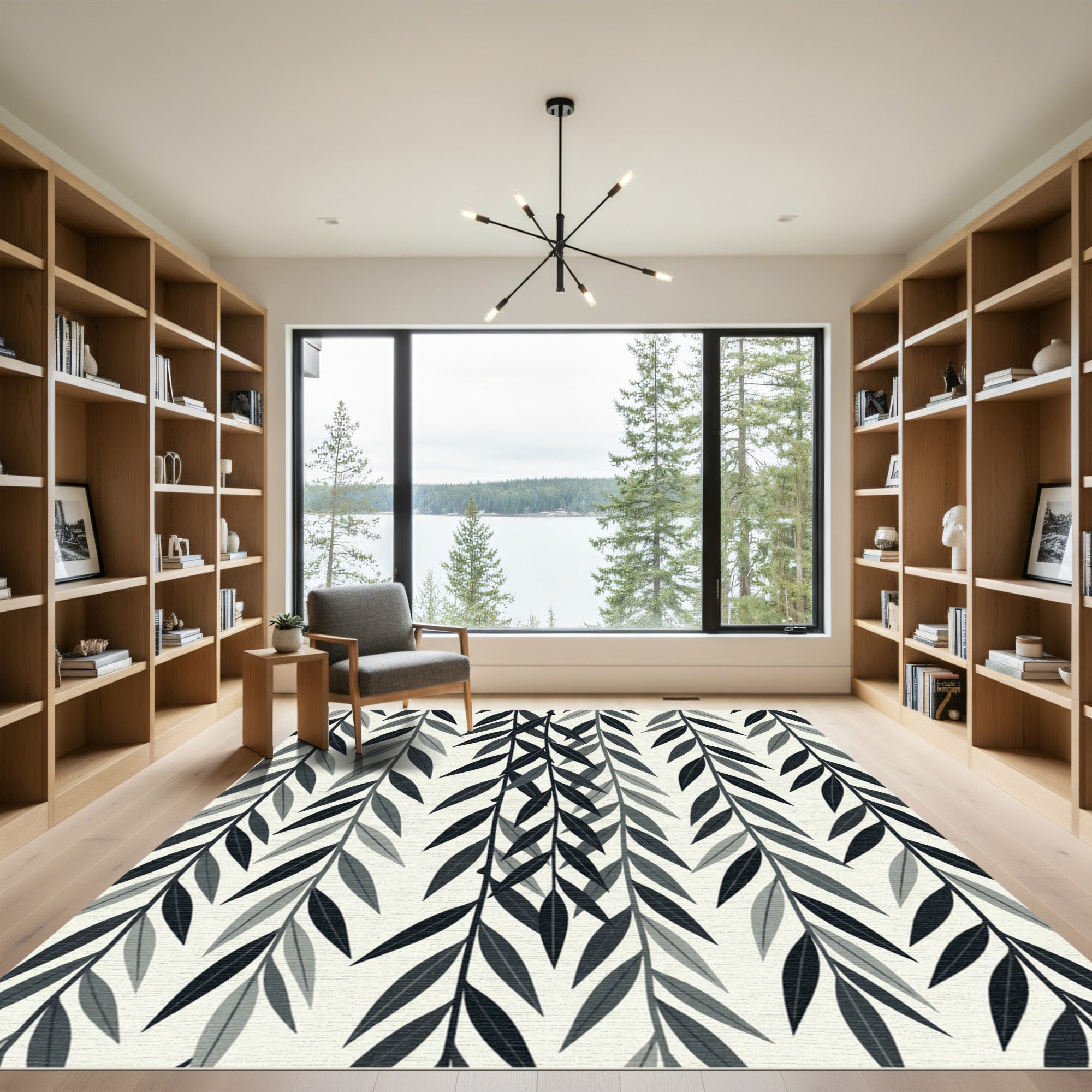 Minimalist Gray Willow Leaf Cascading Rug