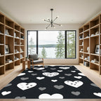 Modern Monochrome Heart Scattered Rug