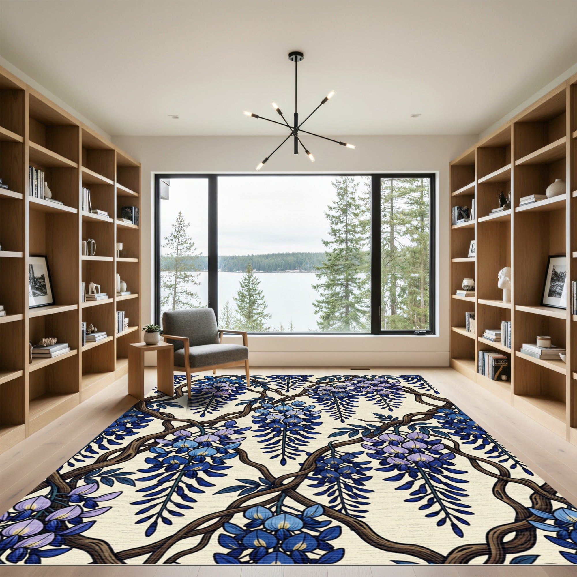 Elegant Indigo Wisteria Floral Vine Rug