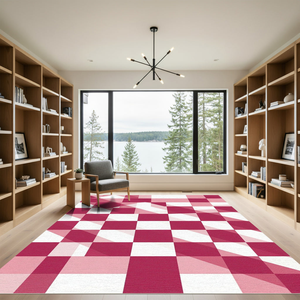 Crimson White Interlocking Squares Rug