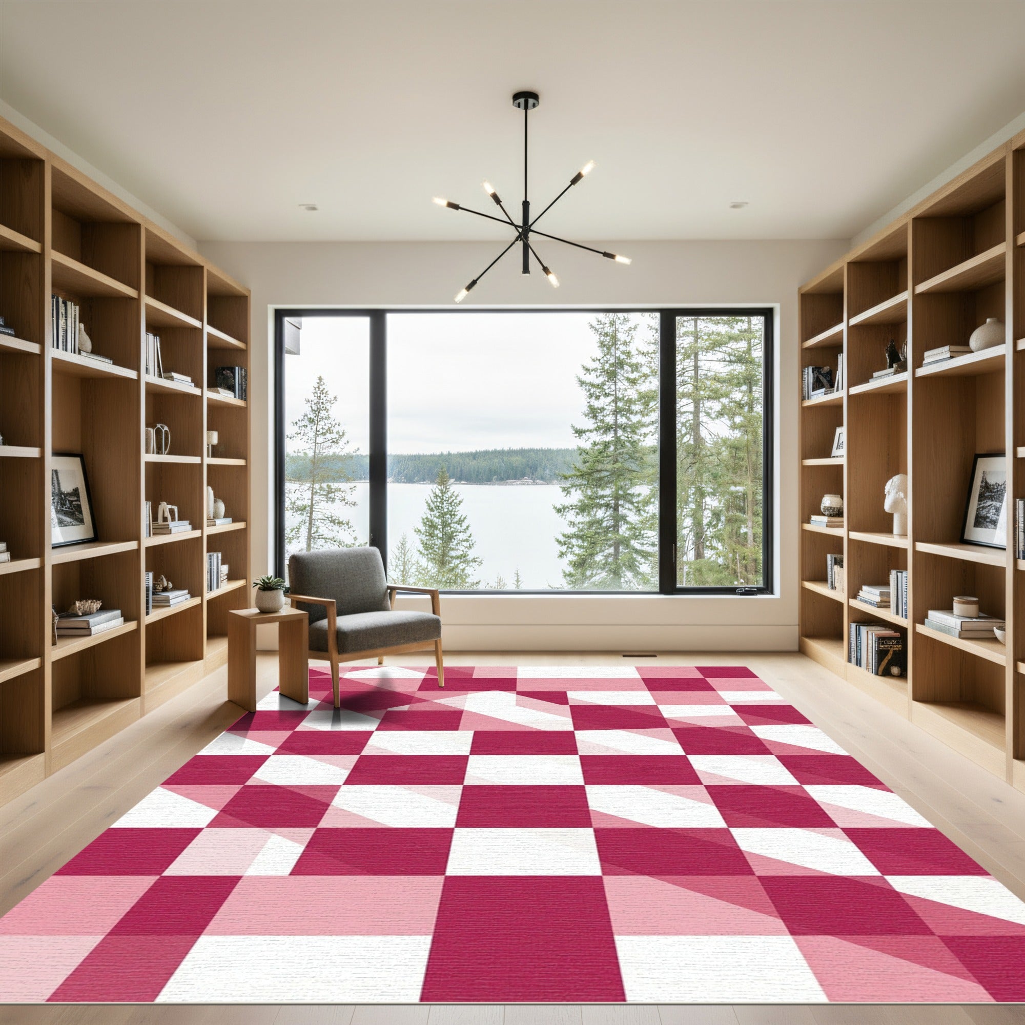 Crimson White Interlocking Squares Rug