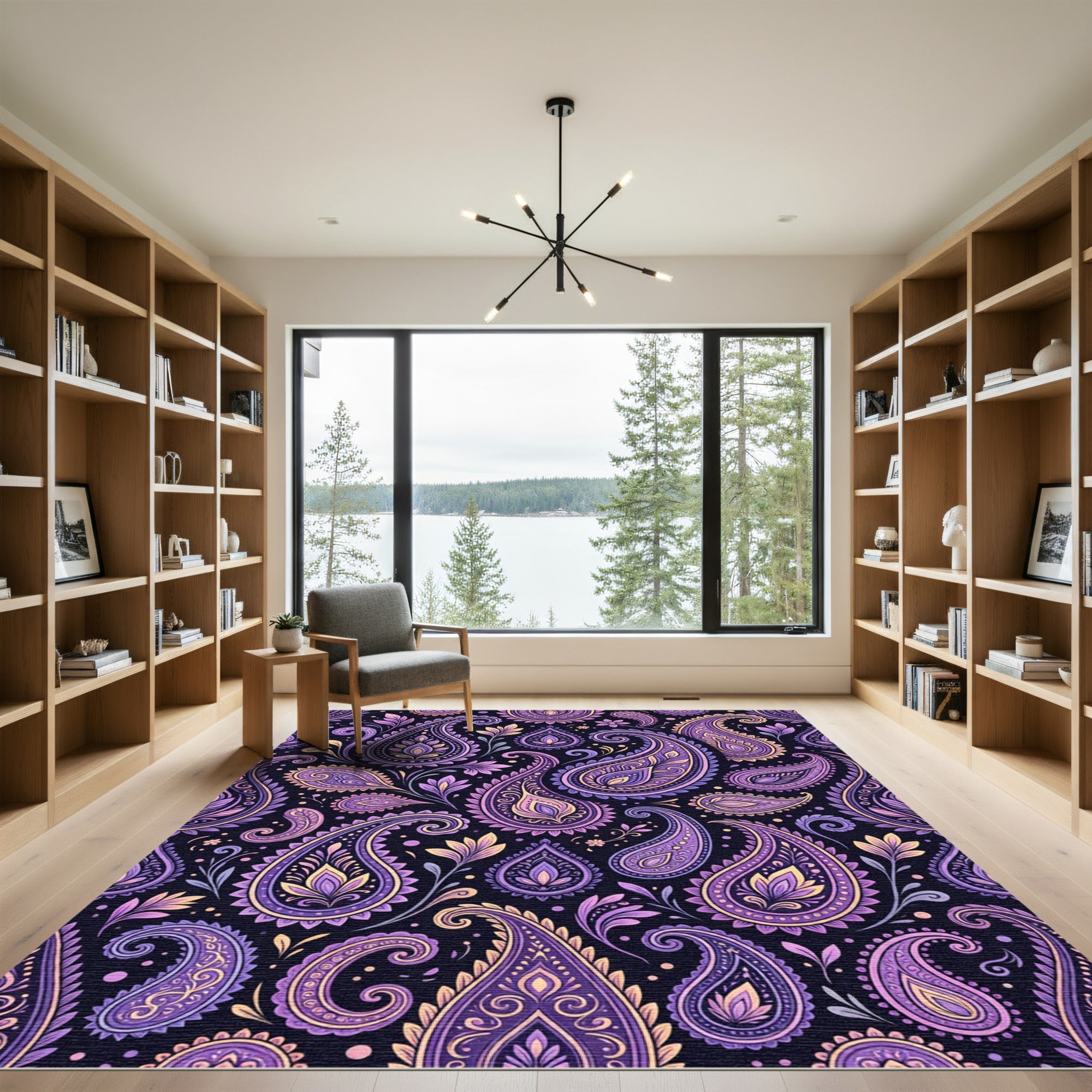 Purple Yellow Paisley Floral Pattern Rug
