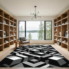 Monochrome Geometric Isometric Cube Art Rug