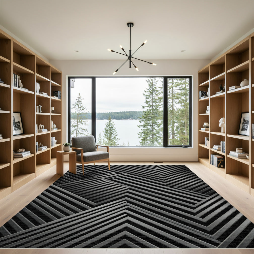 Monochrome Charcoal Inset Chevron Rug