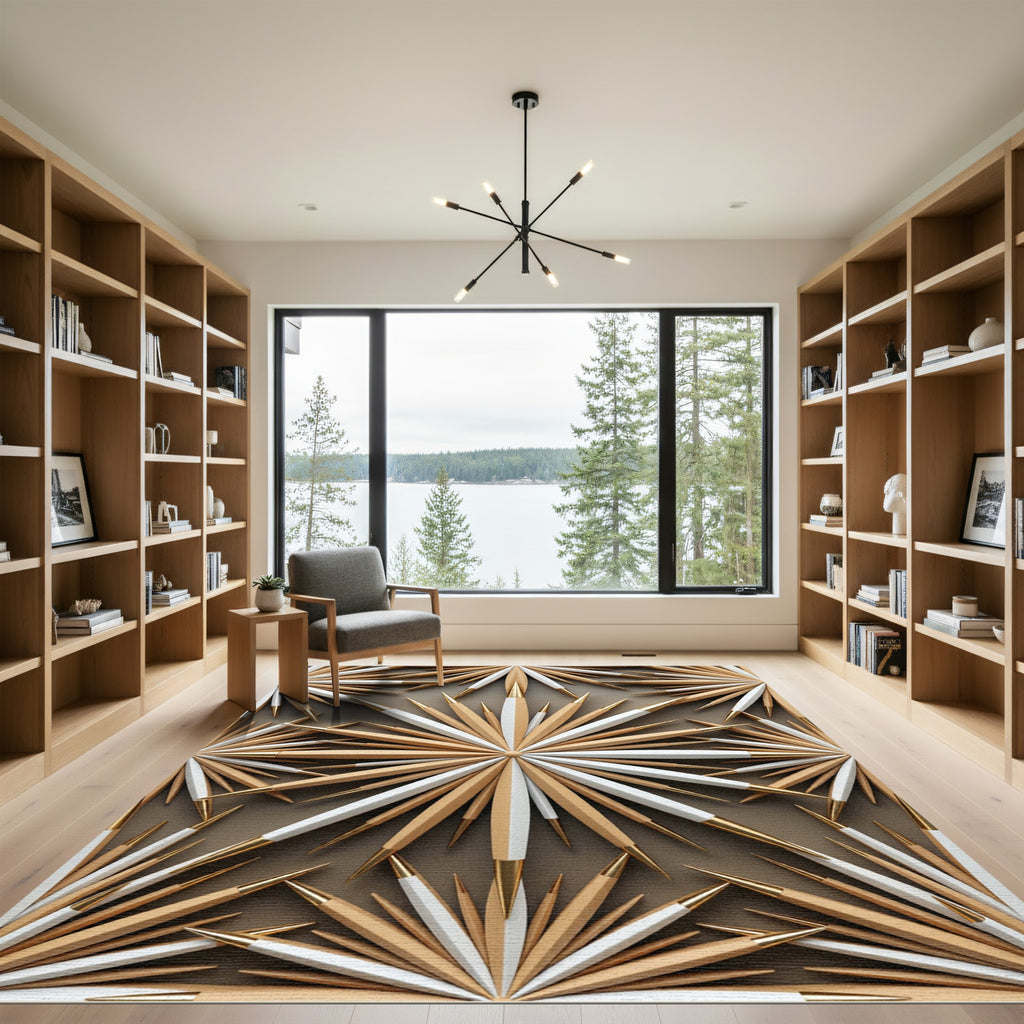 Golden Starburst Geometric Neutral Accent Rug