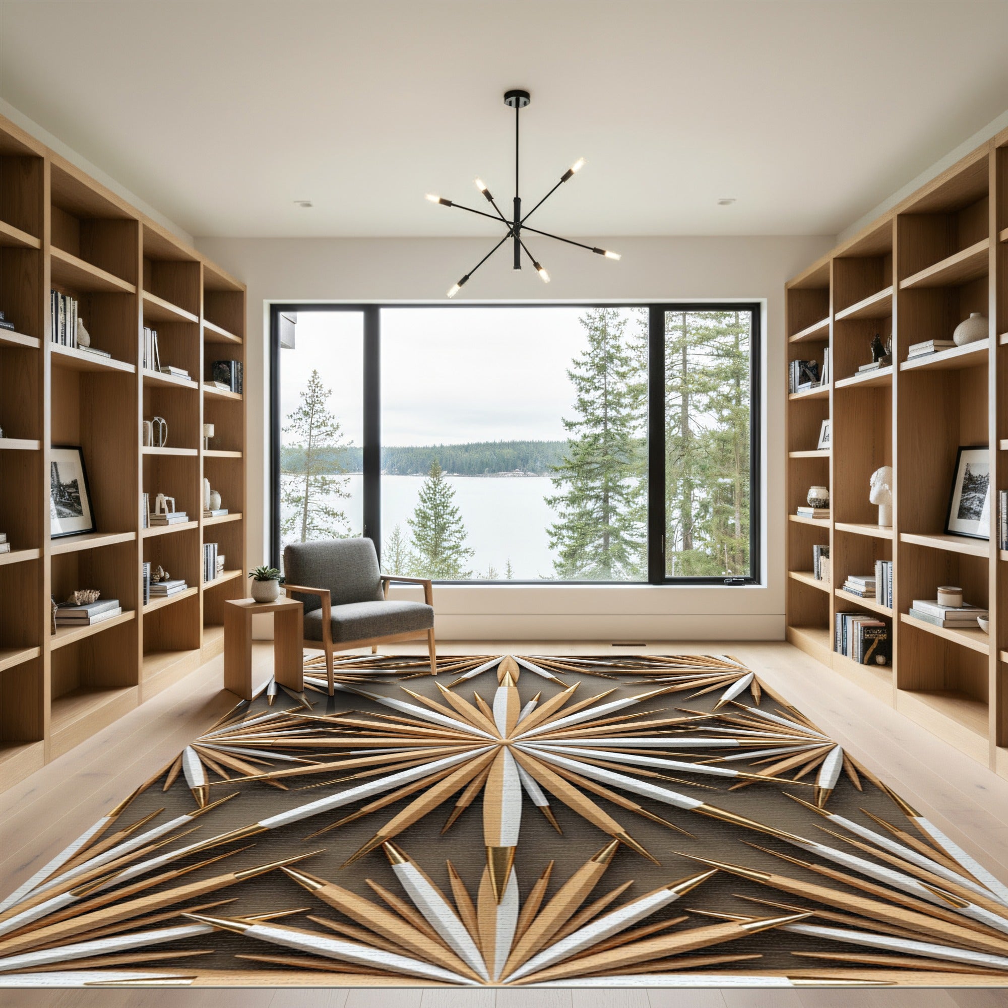 Golden Starburst Geometric Neutral Accent Rug