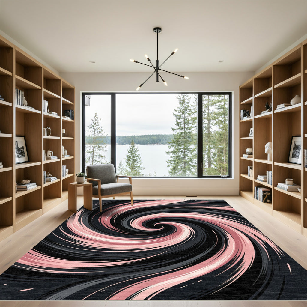 Blush and Charcoal Abstract Swirl Rug